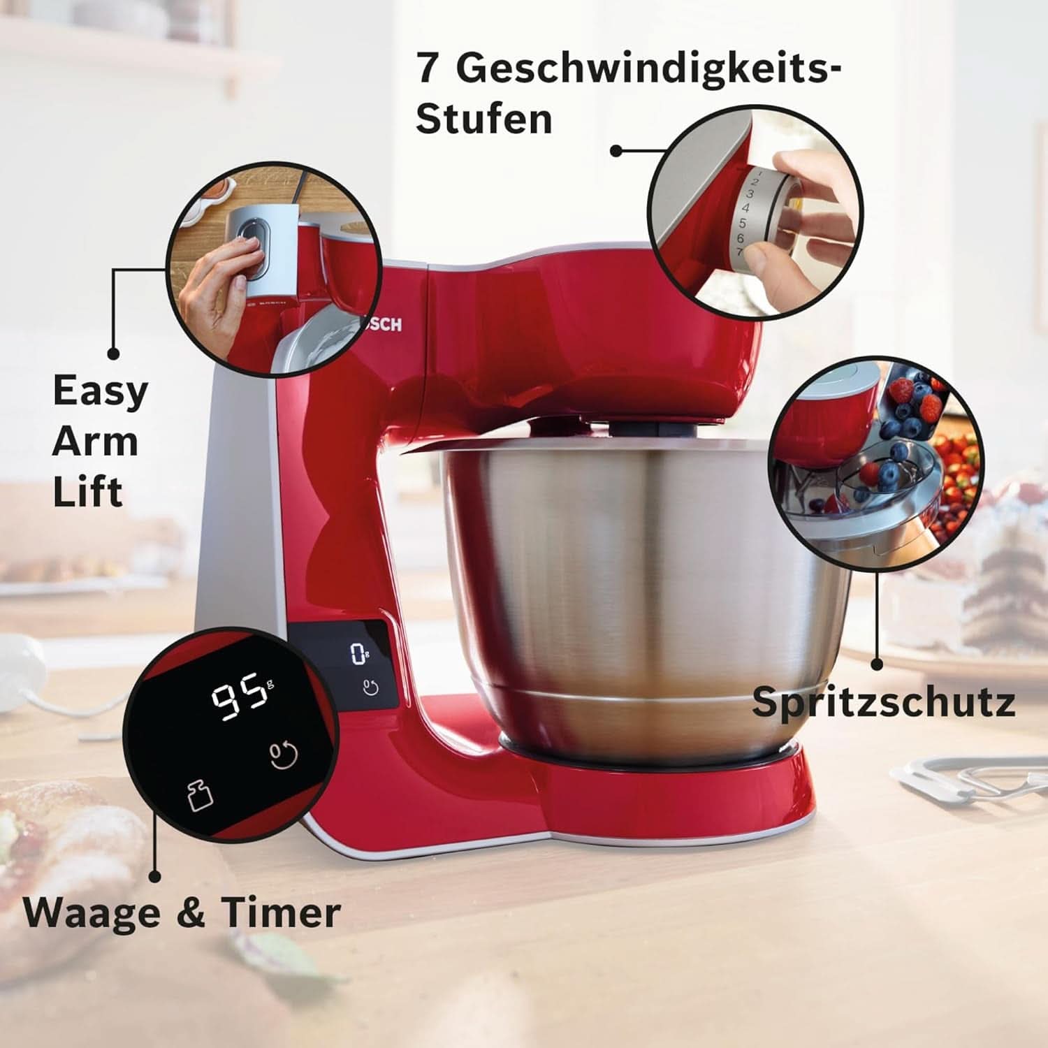 Matberedare Bosch Series 4 MUM5X720, integrerad våg, skål i rostfritt stål 3,9L, mixer 1,25L, 1000W Tillbehör Mat och amning Bebe Naty Shop