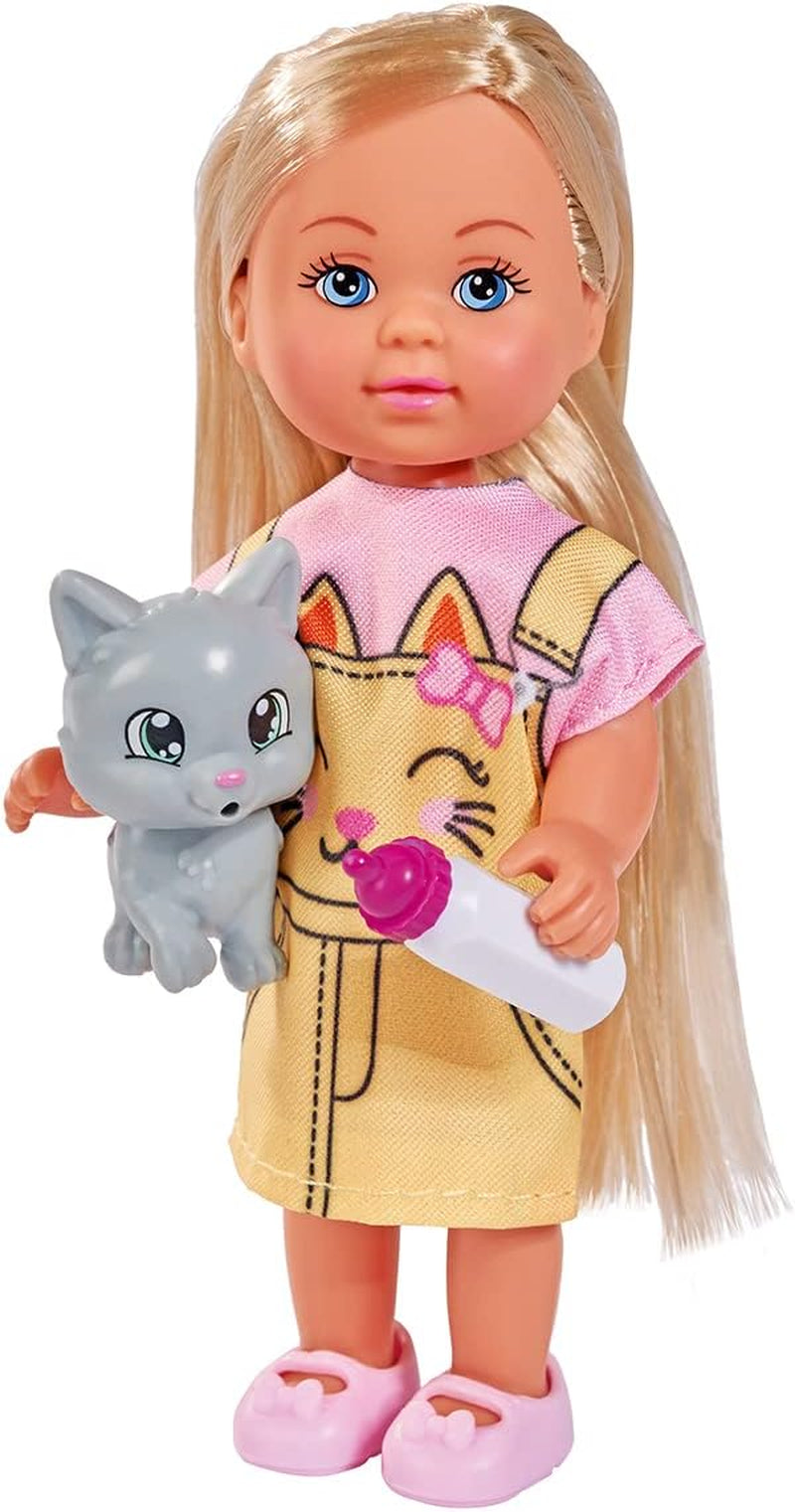Simba 105733591 - Evi Love Kitty 2 Ways Match Endast ETT föremål skickas docka i söt kattklänning med kattungar och dricksflaska 12 cm Lekdocka 3+