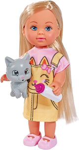 Simba 105733591 - Evi Love Kitty 2 Ways Match Endast ETT föremål skickas docka i söt kattklänning med kattungar och dricksflaska 12 cm Lekdocka 3+