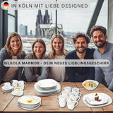 SANGER | Bilgola Marble Combination Servis Set 36-delat Servis Set för 6 med middagstallrikar, desserttallrikar, sumatallrikar, spannmålsskålar, kaffetallrikar och porslinsfat, fyrkantiga | PREMIUM KOLLEKTIONEN