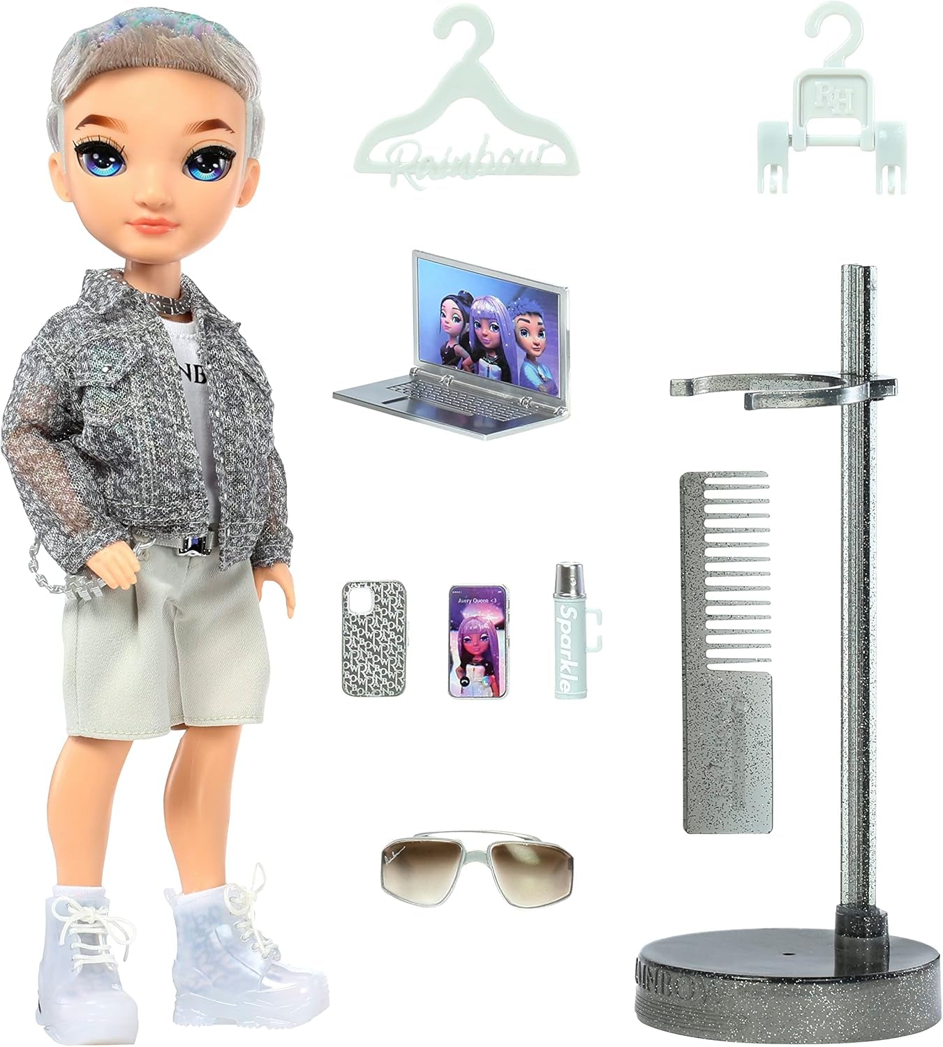 Rainbow High Fashion Doll - Aidan Russell - Purple Boy Doll - Fashionabla kläder och 10+ färgglada lektillbehör - För samlare och barn i åldrarna 4-12