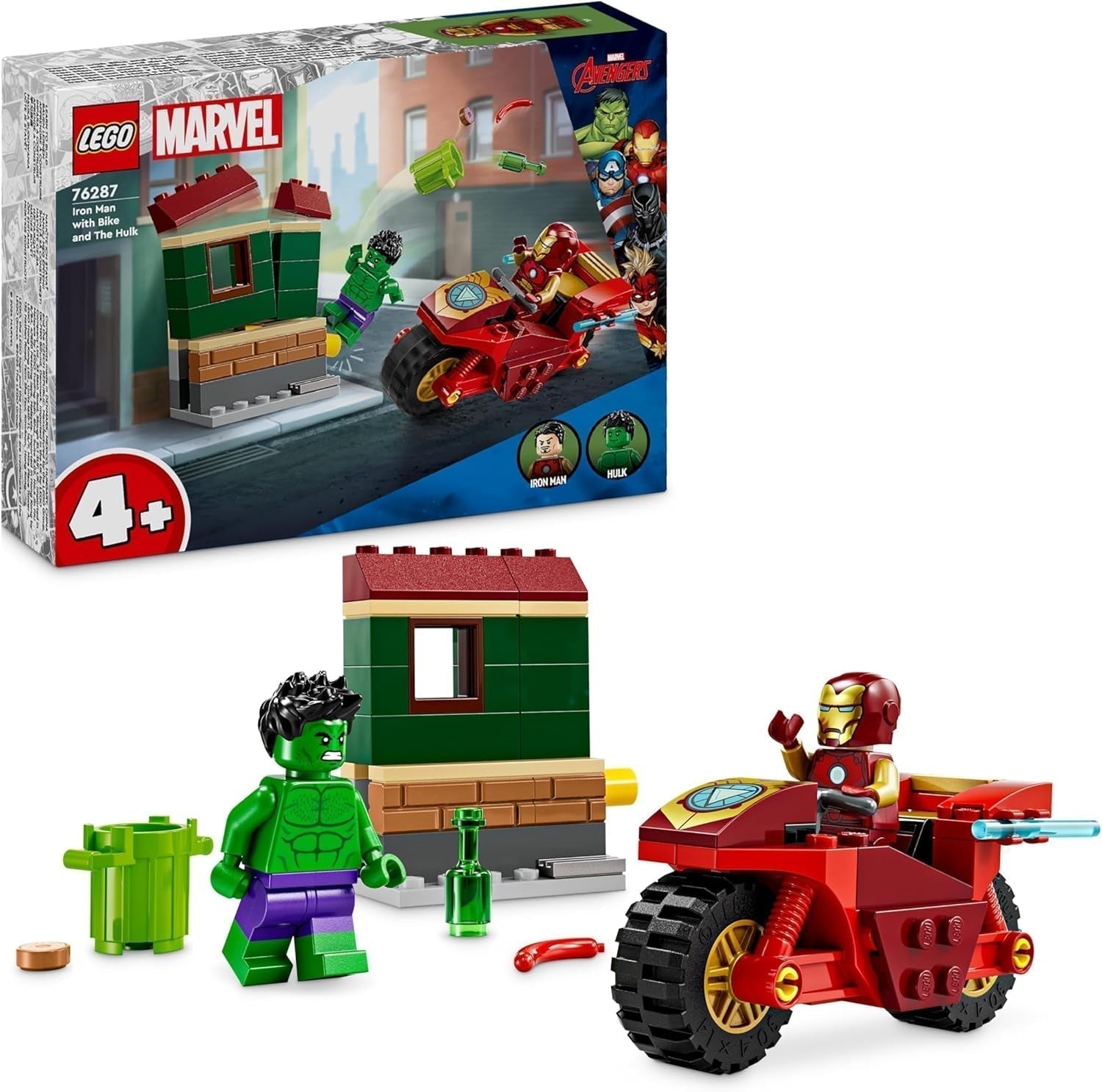 LEGO Marvel Iron Man med cykel och hulk, byggleksak för superhjälte för barn, samlingsset för cykel och minifigurer, present till flickor och pojkar 4 år gamla 76287 Byggset Besuche den LEGO-Store Standardtitel