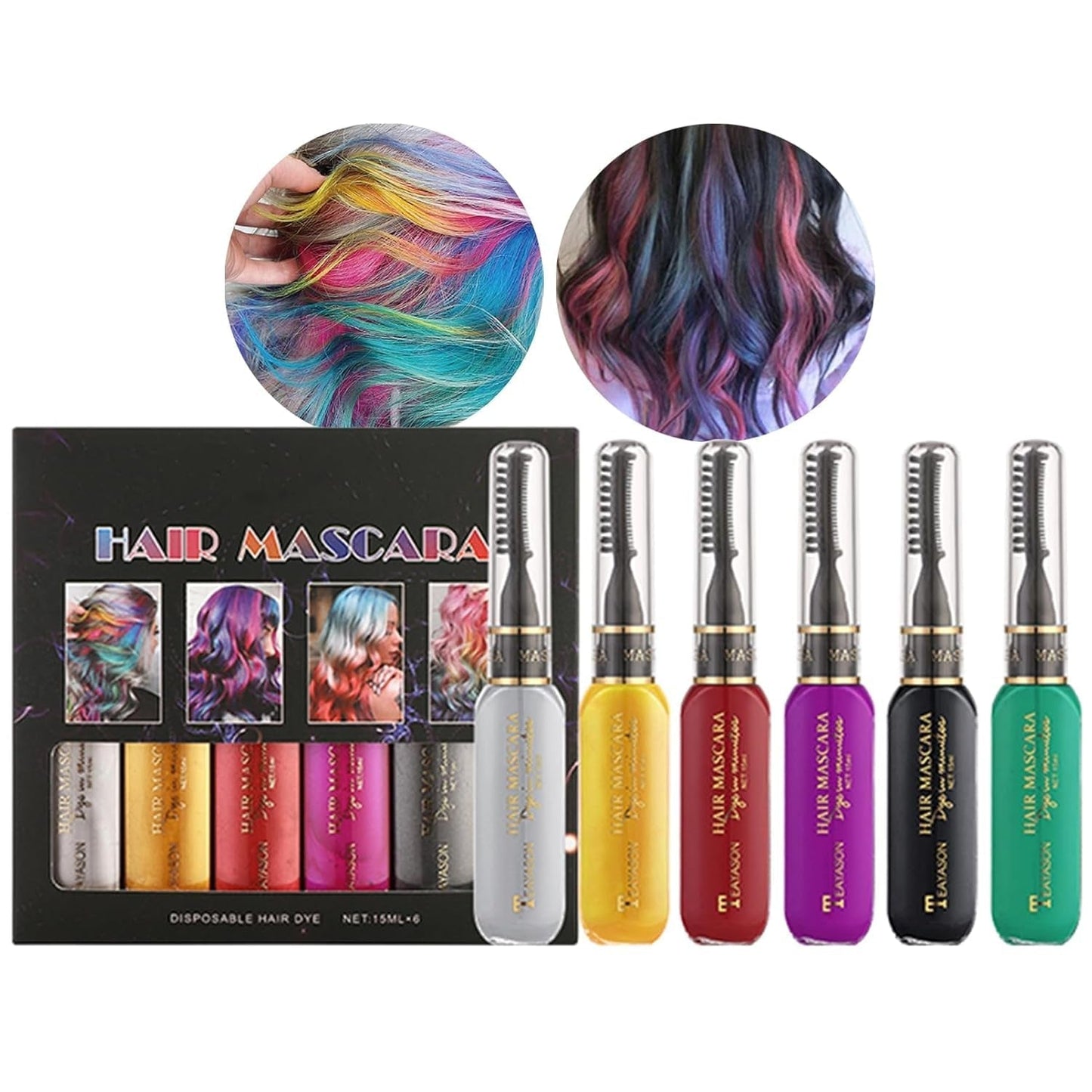 Instant Hair Dye 6 Colors Temporary Hair Mascara för flickor och kvinnor Tvättbart hår Krita Rainbow Hair Mascara Hårfärgning för Carnival Halloween Cosplay Party Födelsedag (A) Naty Shop Hårfärg B 90 Ml (1 förpackning)