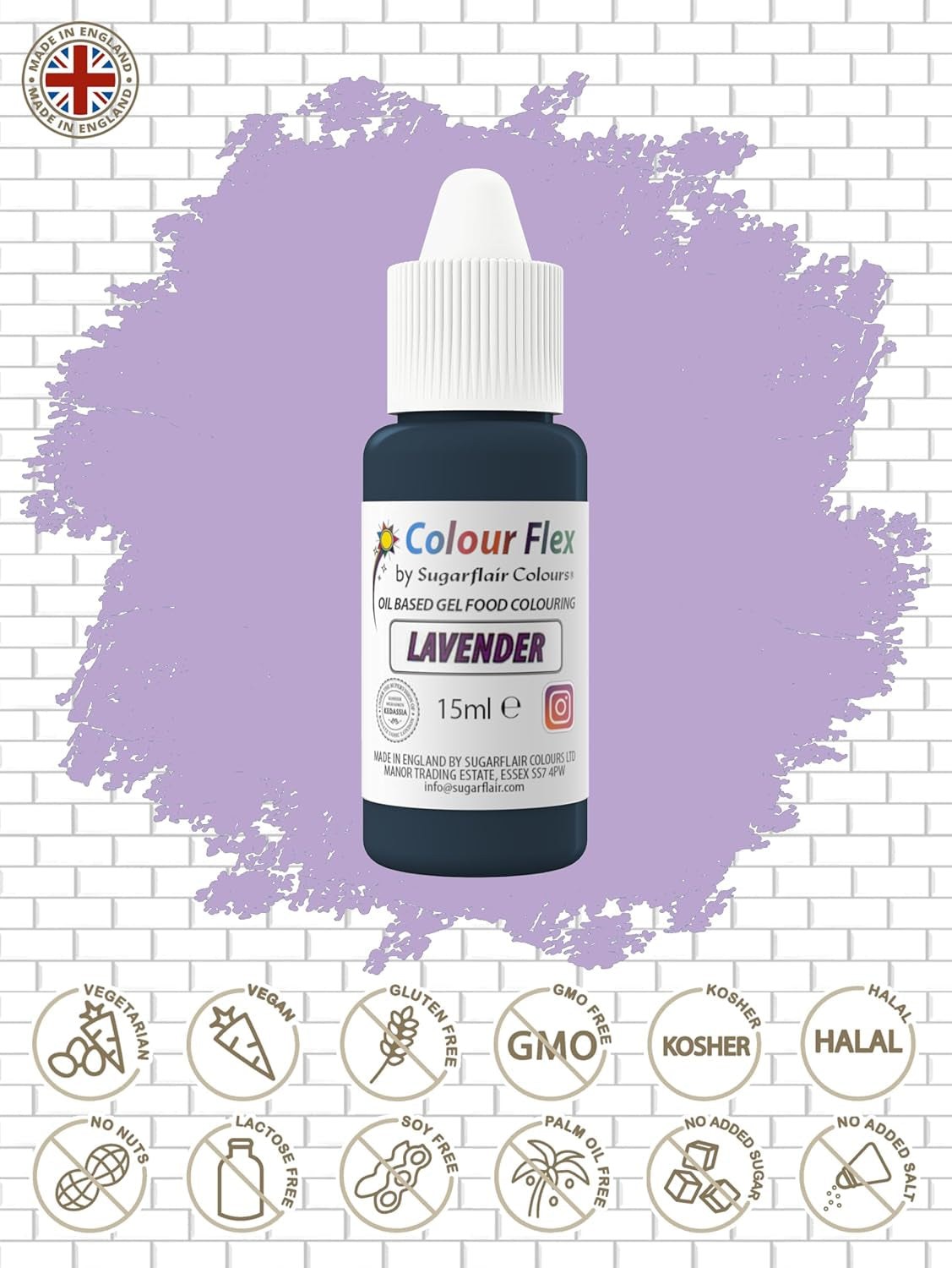 Sugarflair Colourflex Oil Based Food Coloring Lavendel, högkoncentrerad flytande livsmedelsfärg för smörkräm, choklad, deg, fondant, glasyr och mer - 15ml