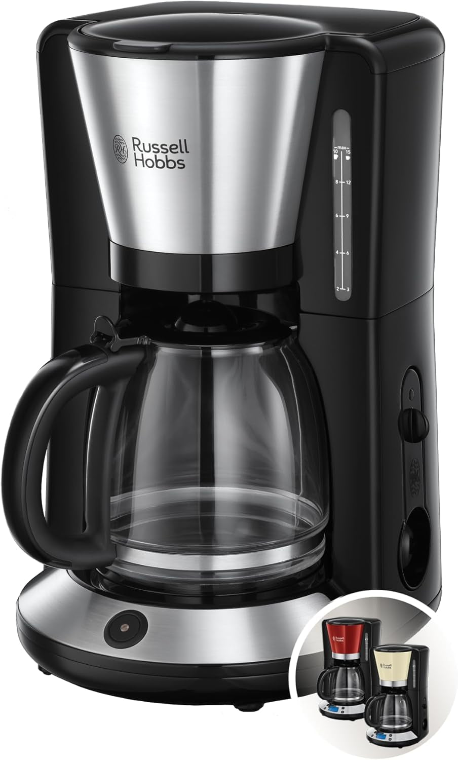 Russell Hobbs kaffebryggare [Digital timer, duschhuvud för optimal extraktion och arom] Färger+ Kräm (1 till 10 koppar, 1,25 L glaskaraff, värmeplatta, 1100W) Filterkaffebryggare 24033-56