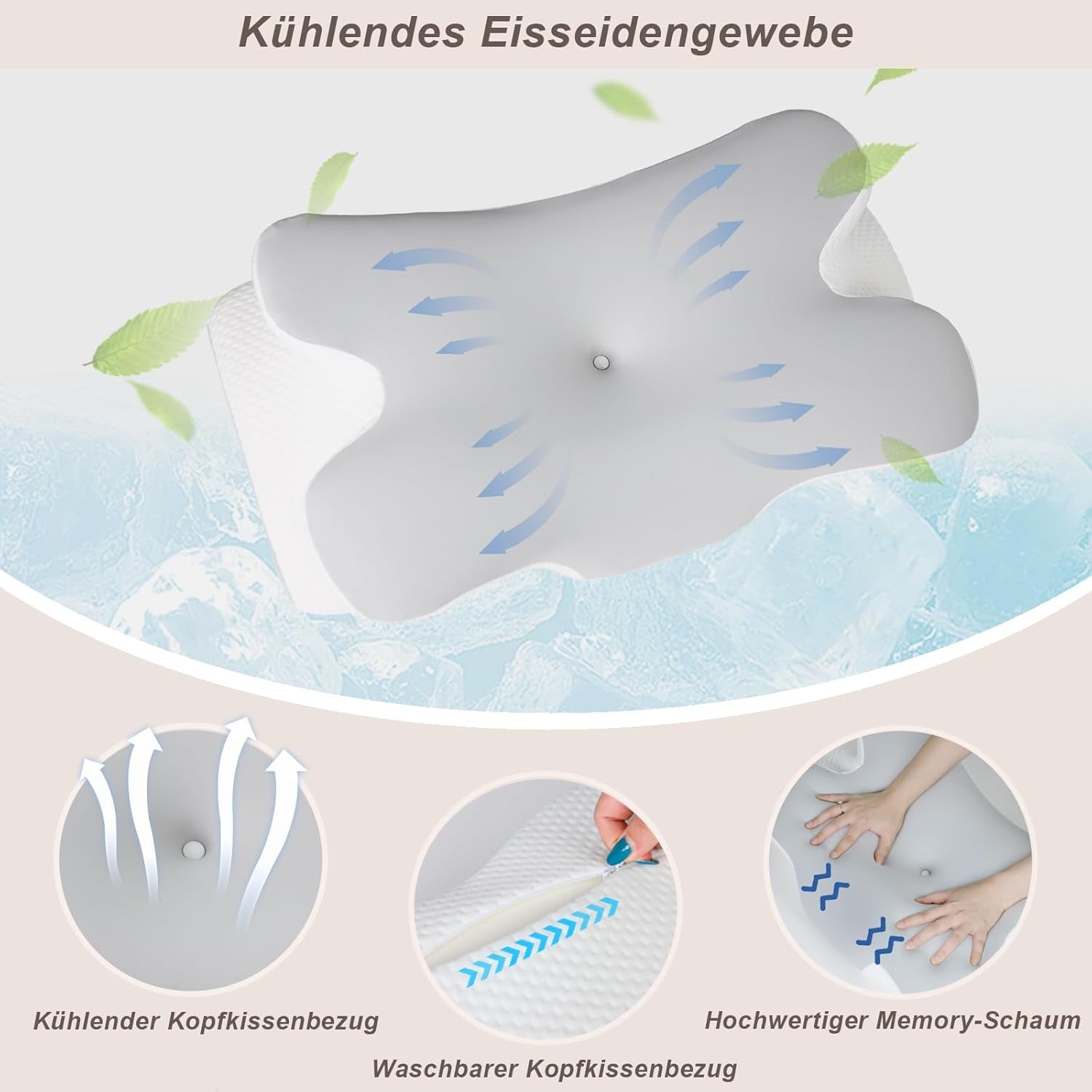 Nackkudde Ortopedisk Huvudkudde Memory Foam Kudde Side Impact Kudde - Ergonomisk design Ihålig form för sido-, rygg- och bukslag Ljusgrå cervikala ortopediska kuddar Naty Shop