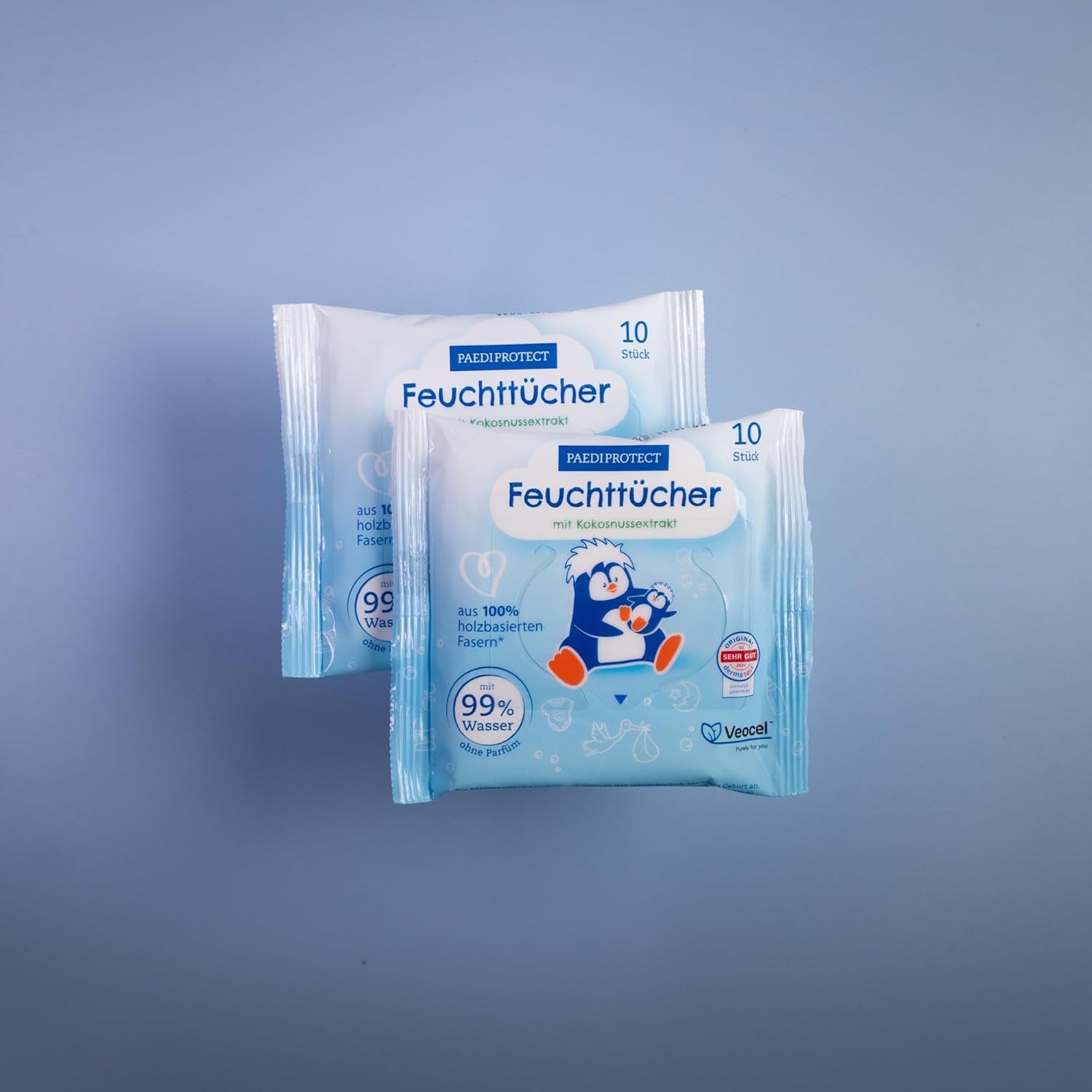 PAEDIPROTECT våtservetter för baby 1 x 10 st Känsliga våtservetter för babyvatten 99 % vattenparfymfri baby & barn ömtålig hud Kokosextrakt Mikroplastfri vegansk (5-pack)