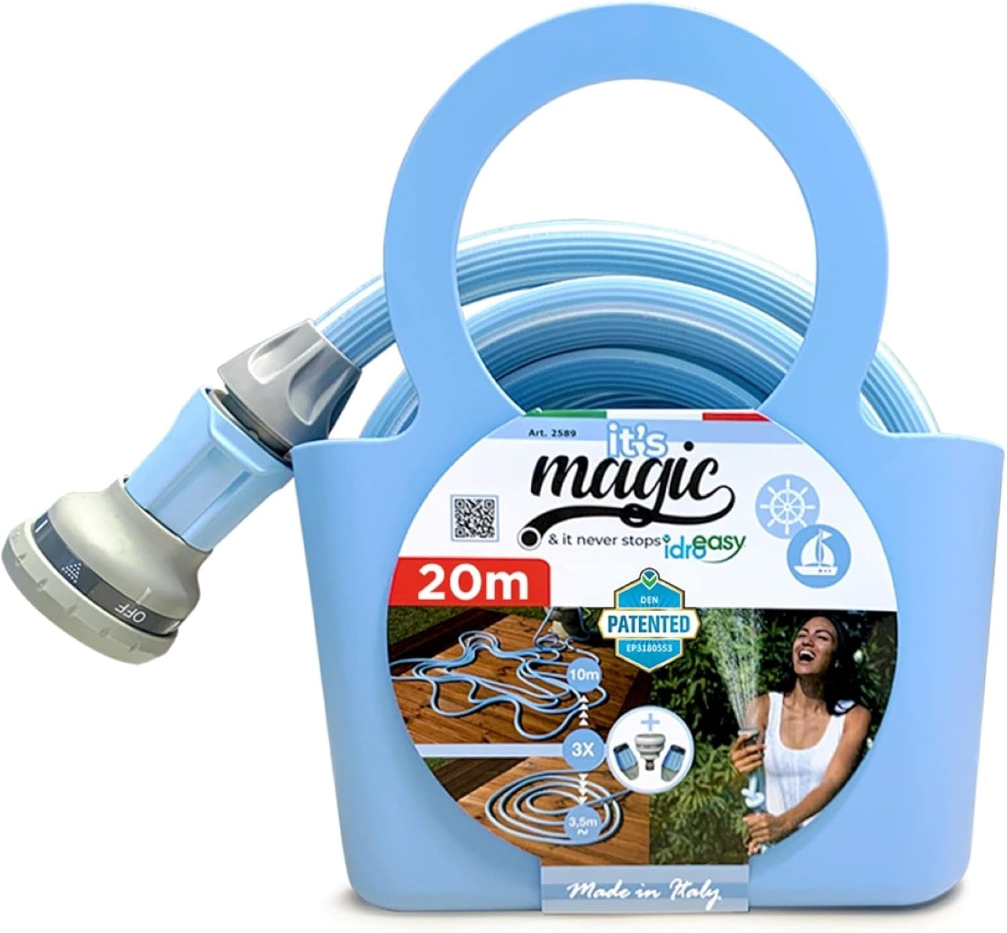 Magic Blue Hose 20 meter utdragbar trädgårdsslang med påse och spraymunstycke