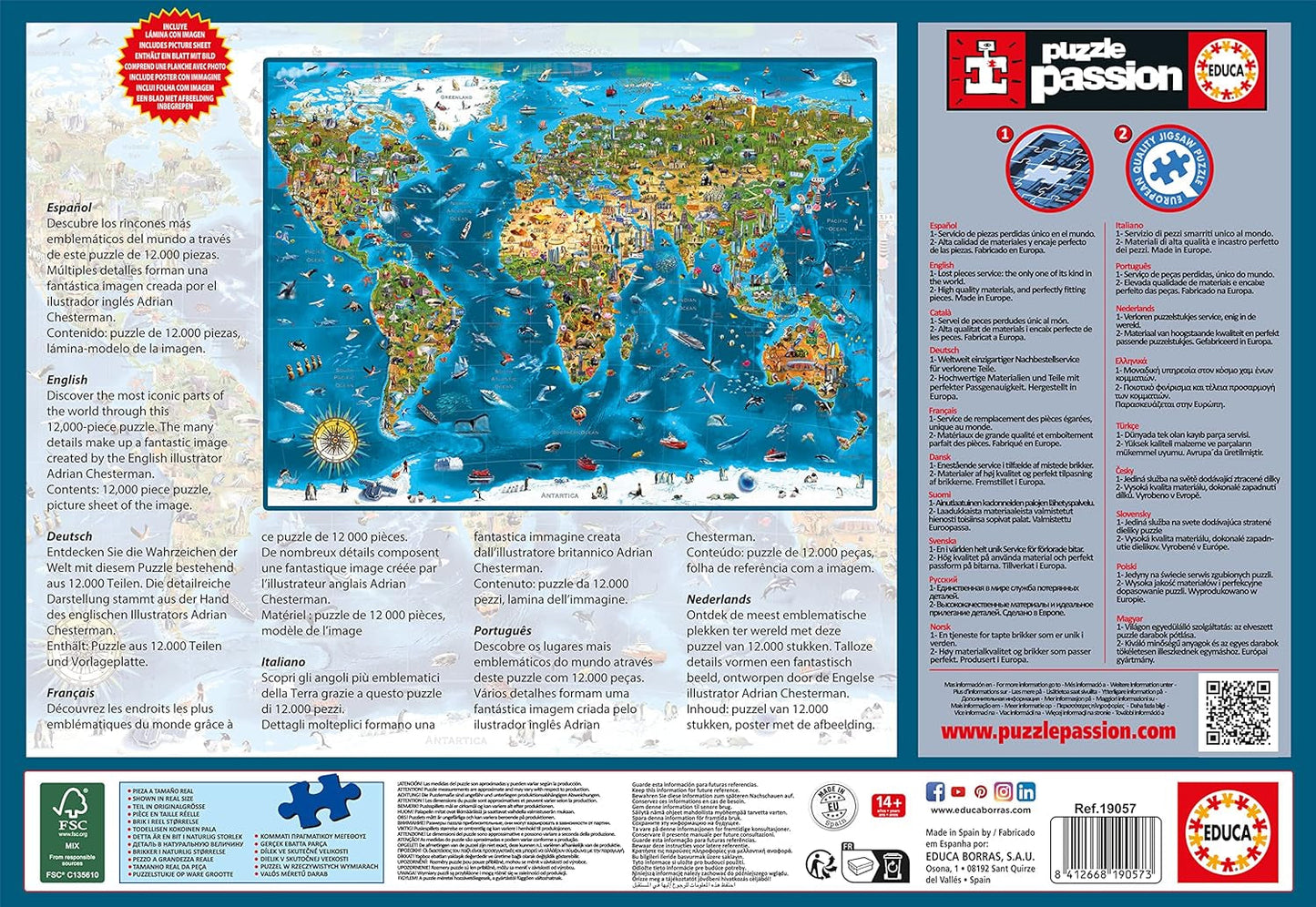Educa - Världens under, pussel 12000 bitar vuxna och barn från 14 år, världskarta (19057) Puzzle Naty Shop
