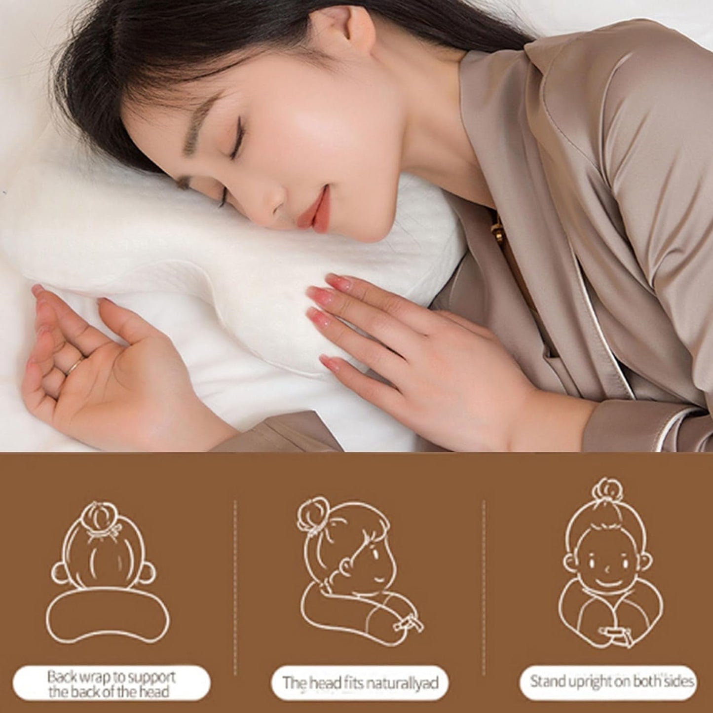 MINGZE Multifunktionell Memory Foam Kudde Nackkudde Skum, U-formad nackkudde med rosett, Slow Rebound Sovkudde Rebound Tryckkudde, Kudde Is Silke för hand- och nackskydd Cervikala ortopediska kuddar Naty Shop