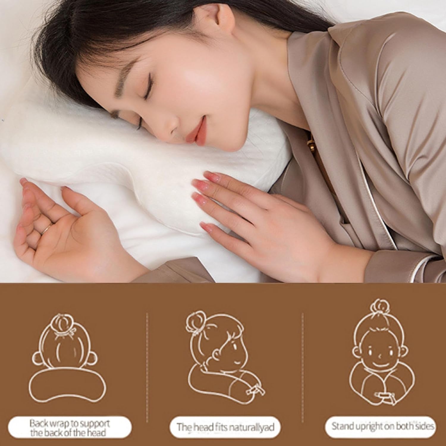 MINGZE Multifunktionell Memory Foam Kudde Nackkudde Skum, U-formad nackkudde med rosett, Slow Rebound Sovkudde Rebound Tryckkudde, Kudde Is Silke för hand- och nackskydd Cervikala ortopediska kuddar Naty Shop