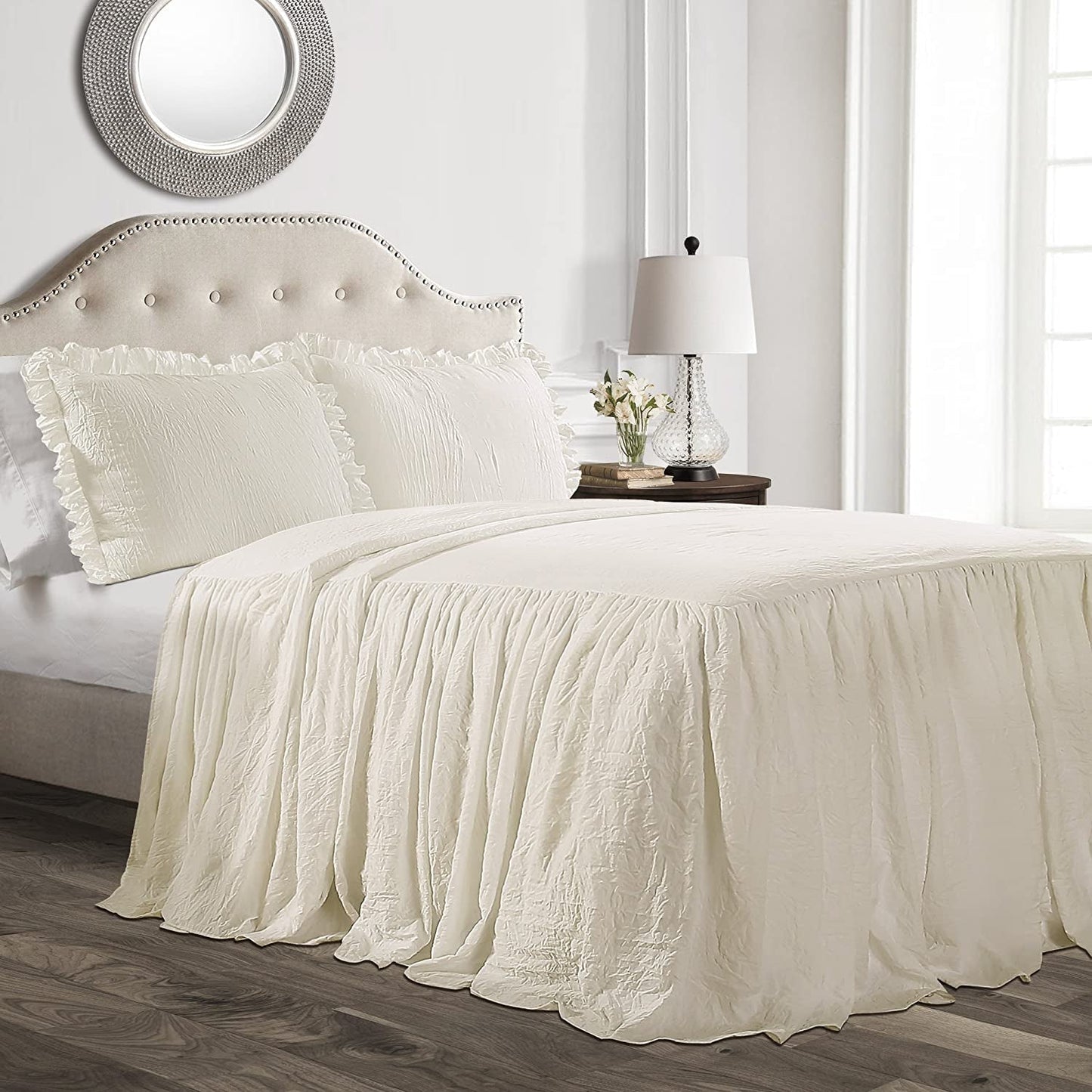 Lush Decor sängöverkast med volangkjol, polyester, vit, dubbelsäng Lush Decor sängar och filtar Elfenben H190,5 X B99,1 Cm (1 förpackning)