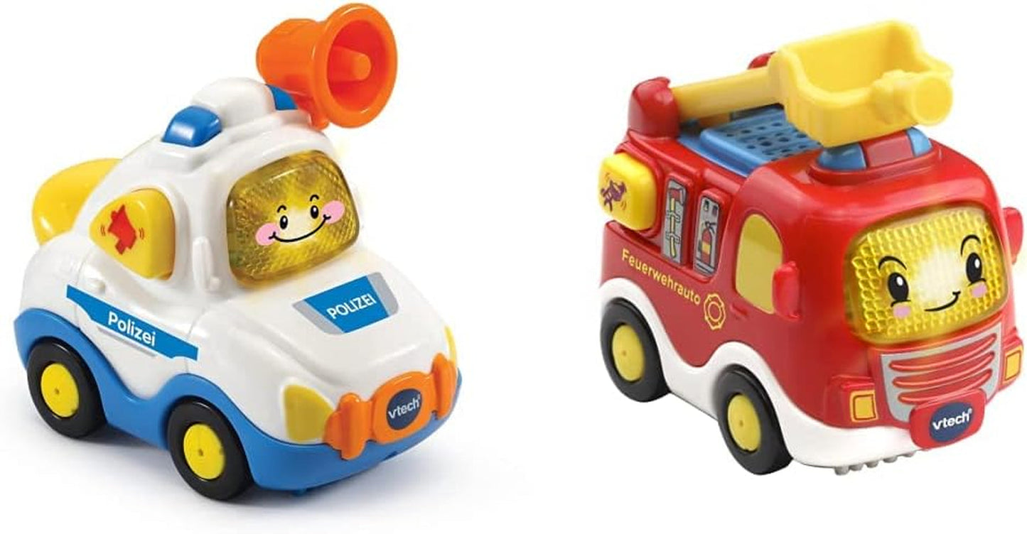 Vtech TUT TUT Baby Flitzer - Polis - För 1-5 år & TUT TUT Baby Flitzer - Brandbil - Leksaksbil med musik, ljusknapp, intressanta meningar och ljud - För 1-5 år Bebe Toys Naty Shop Baby Flitzer brandbilspaket