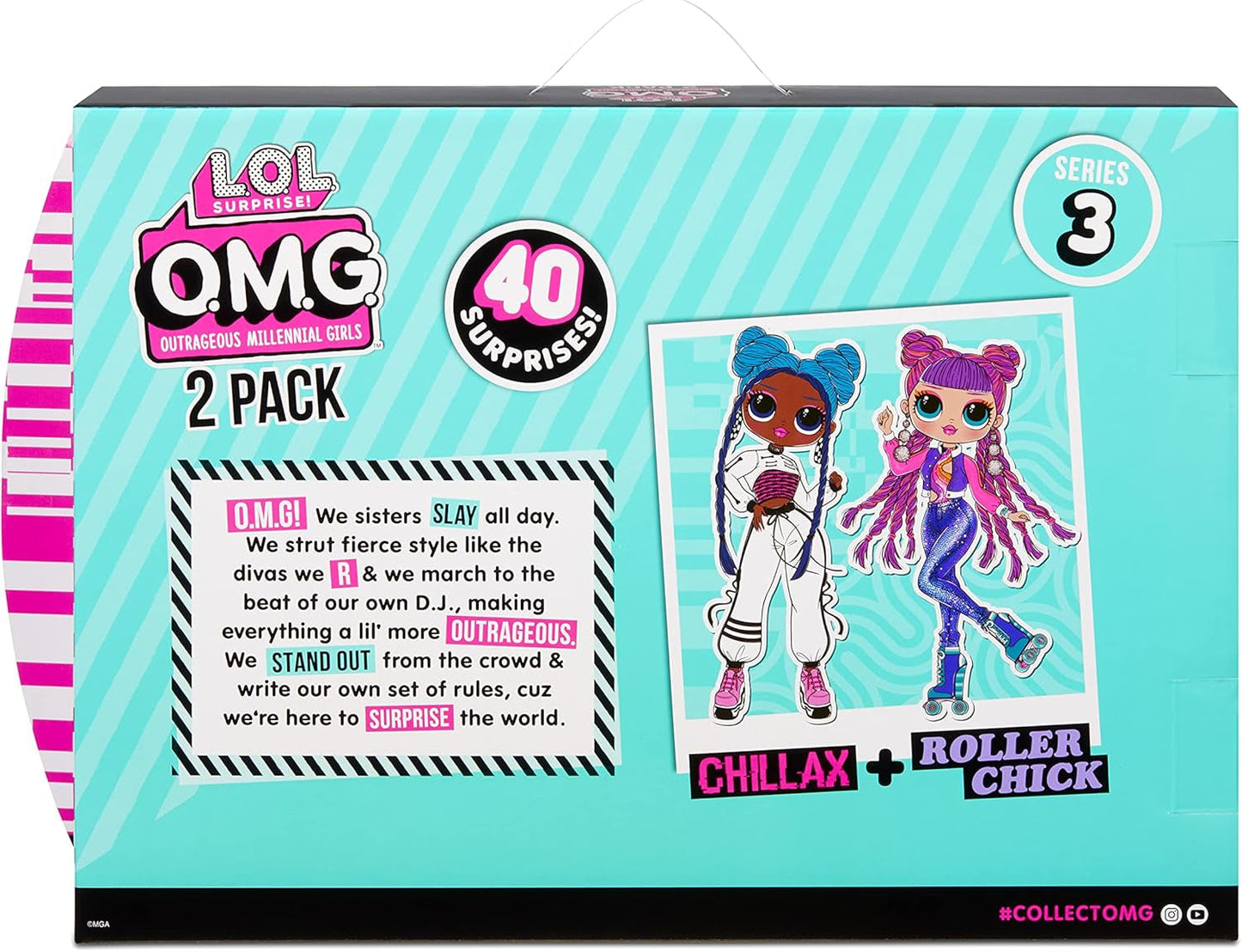 LOL Surprise OMG Fashion Doll 2er-Pack ROLLER CHICK & CHILLAX - Exklusive Puppen med 40 Überraschungen inkl. Outfits och accessoarer - 2-i-1 Verpackungs-Spielset - Serie 3 - Für Kinder ab 4 Jahren