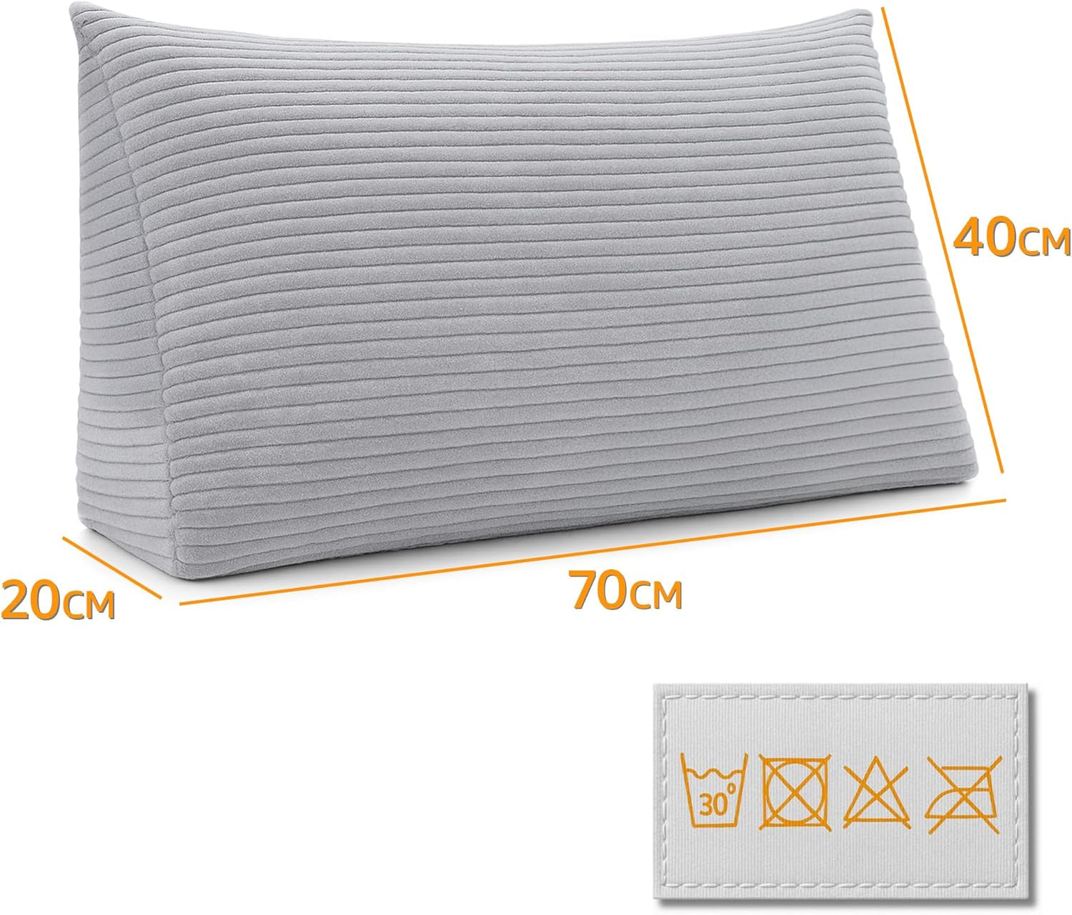 Fjäderkudde, ryggkudde, sammetskudde, bredd 70 cm - läskudde för säng, soffa och soffa, stor soffkudde, väggkudde, soffkudde, läskudde, ryggstödskudde, ljusgrå