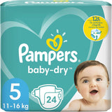Pampers blöjor för bebis storlek 5 (11-16 kg), 24 st, upp till 12 timmars skydd mot läckor