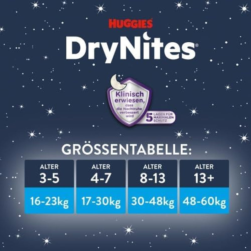 Huggies DryNites Superabsorberande nattblöjor för flickor 4-7 år, 4 x 16 trosblöjor (64 antal), månadspaket