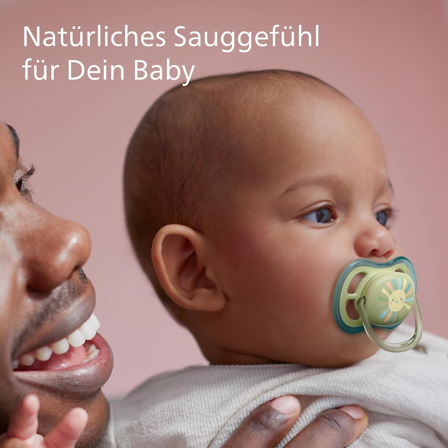 Philips AVENT ultraluftnappar - paket med 4 BPA-fria, andningsbara nappar för bebisar mellan 0 och 6 månader, inklusive bärväska och sterilisering, färg sol/regnbåge (modell SCF085/65)