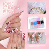 3D Nail Art-dekorationer, 1 kartong Nail Art-berlocker, Blandad stil Blomma hjärta Rosett Nail Art-berlocker, Harts Nail Art-dekorationer, För Nail Art-dekorationer, Tillbehör till DIY-hantverk