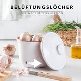 Römertopf Fresh Pot MINI 0,6 liter - Keramisk vitlökskruka - Andningsbar lera håller grönsaker fräscha längre - Idealisk luftcirkulation - Vita matförvaringslådor Naty Shop