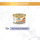 Gourmet, mjuka bitar av guld i grönsakssås Kalv- och grönsaksmat för våt kattmat, 12 st (12 x 85 g)
