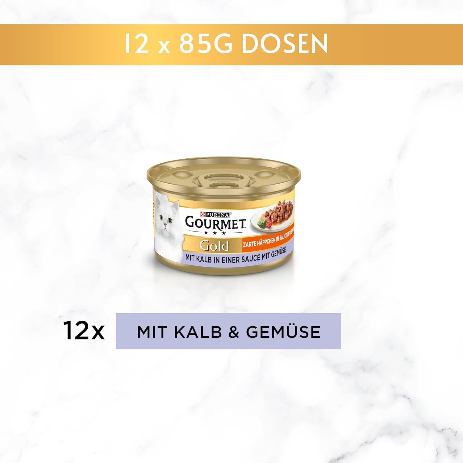 Gourmet, mjuka bitar av guld i grönsakssås Kalv- och grönsaksmat för våt kattmat, 12 st (12 x 85 g)
