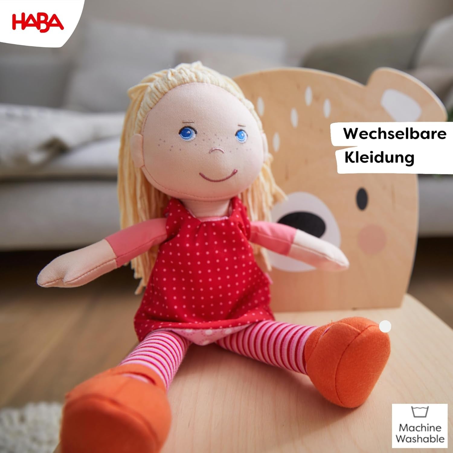Mjuk docka HABA Annelie - Mjuk docka med arrangerat hår - Med utbytbara kläder - Från 18 månader - 30 cm - Tvättbar - 1302108001