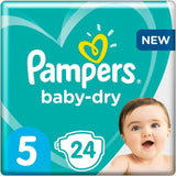 Pampers blöjor för bebis storlek 5 (11-16 kg), 24 st, upp till 12 timmars skydd mot läckor