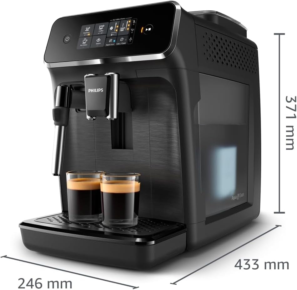 PHILIPS automatisk espressomaskin 2200-serien - 2 kaffespecialiteter, pekskärm, klassisk mjölkskummare, keramisk kvarn, mattsvart (EP2220/10)