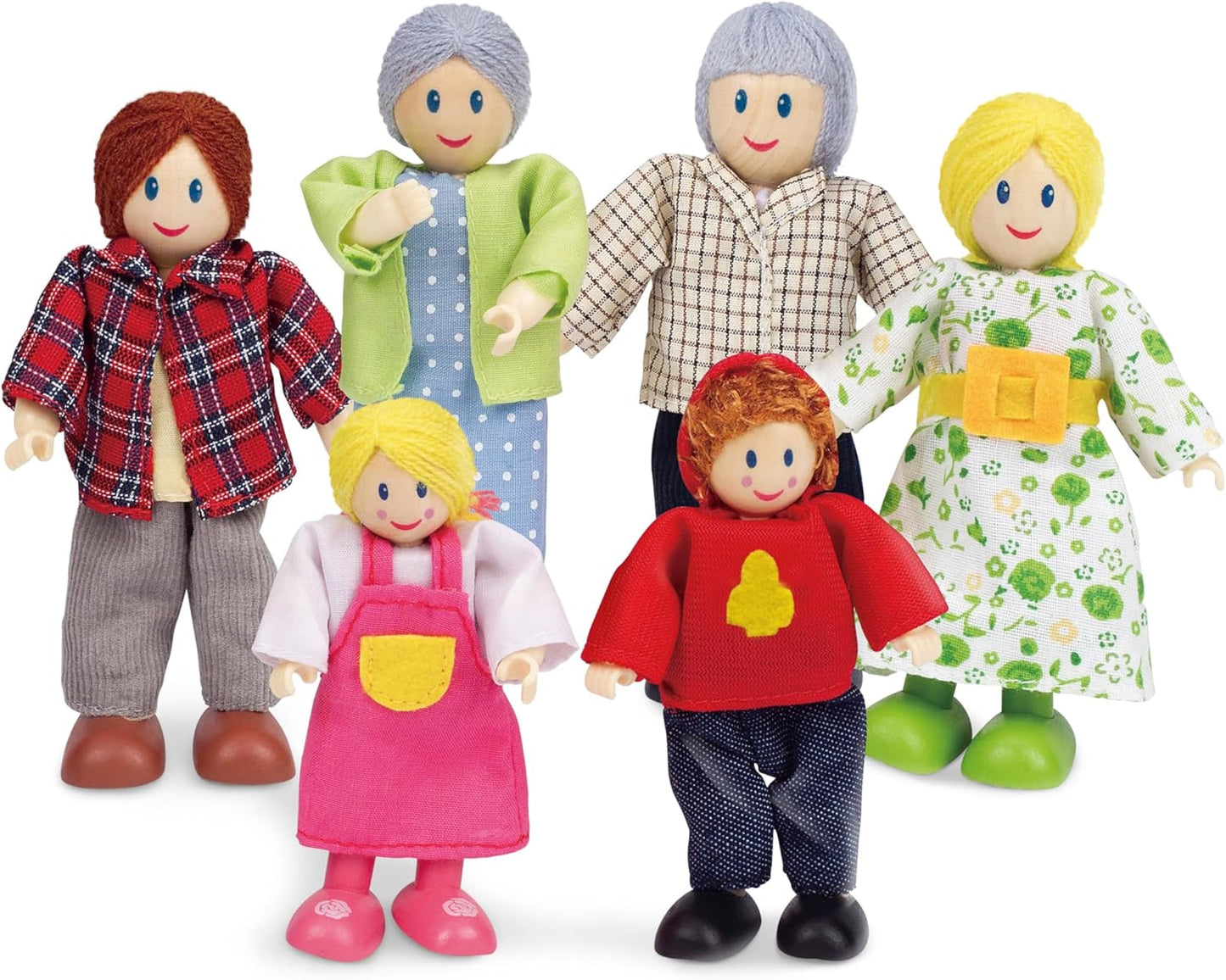 Hape Doll Family Prisbelönt dockskåpsset, unika trädockortillbehör, fantasifull lek, 6 dockfamiljemedlemmar från 3 år och uppåt
