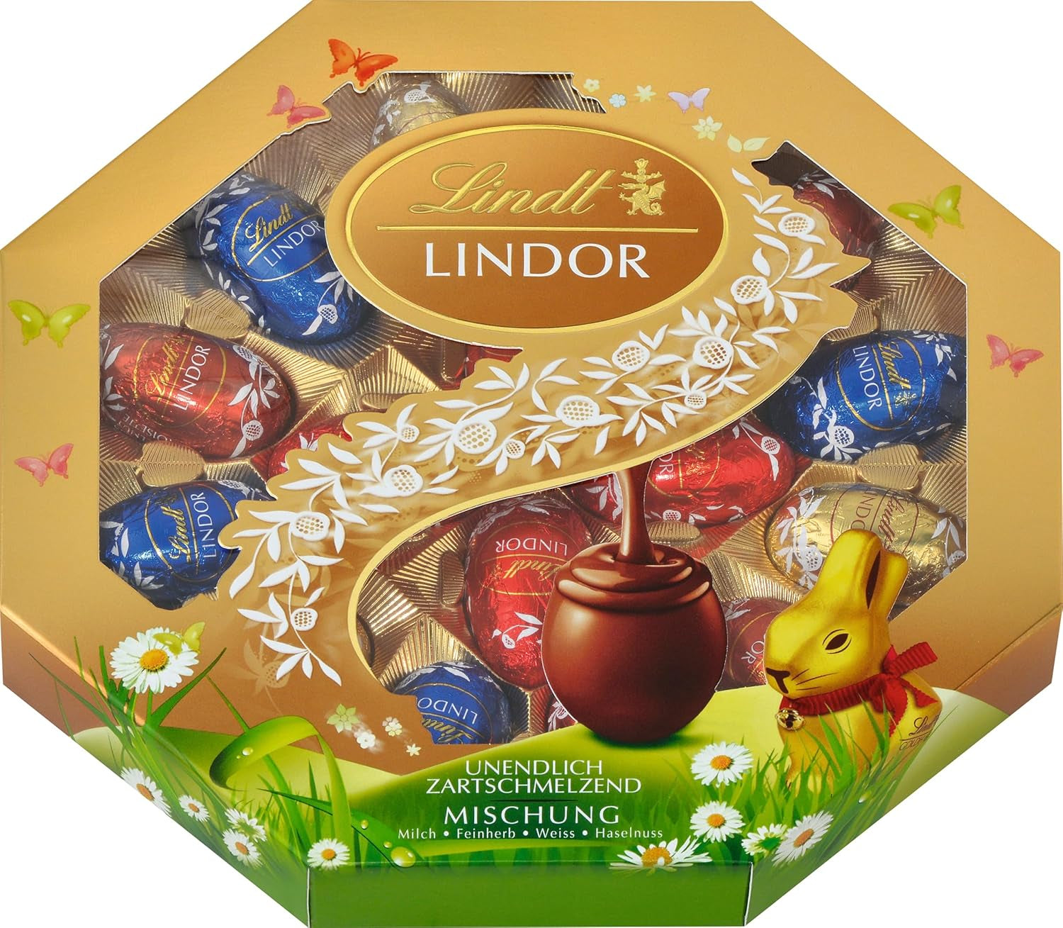 Påskmix Lindt Choklad LINDOR | Kartong 144g | LINDOR-ägg som smälter i munnen i tre varianter: Mjölkchoklad, Mörk choklad, Hasselnöt | Påskchoklad | Gåva av choklad | 1 förpackning