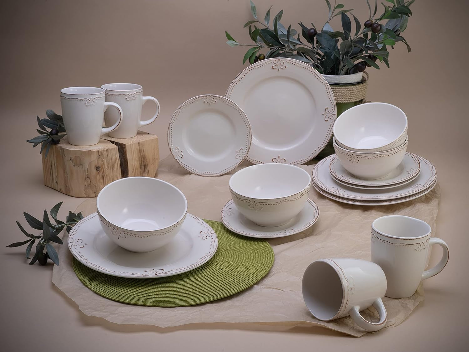 CreaTable, 23601, Romantic Vintage Series, 16-delat servisset för 4, kombinerad porslinsservice, diskmaskin och mikrovågssäker, kvalitetstillverkning
