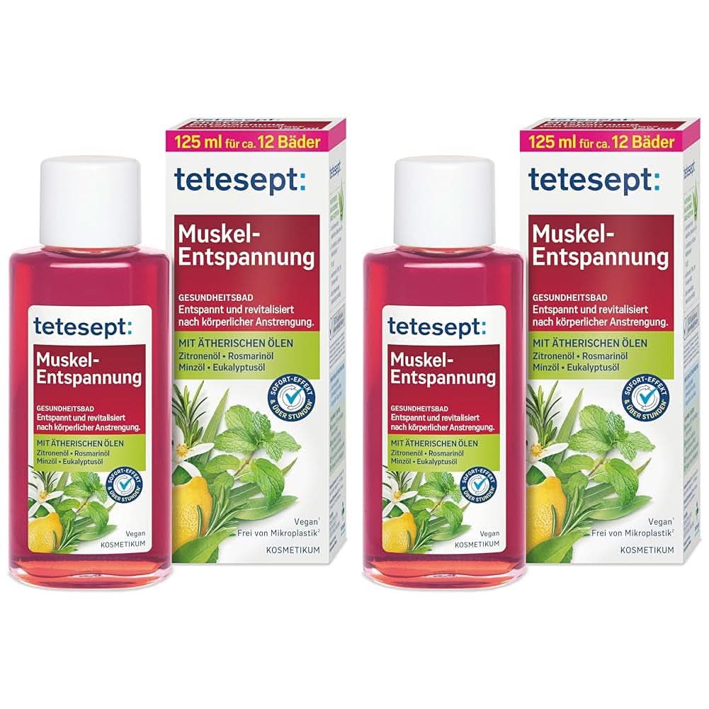Tetesept Muskel, Avslappnande badtillsats efter fysisk ansträngning, 125 ml Dusch och bad Naty Shop 2 st x 125 ml Muskelavslappningsbad