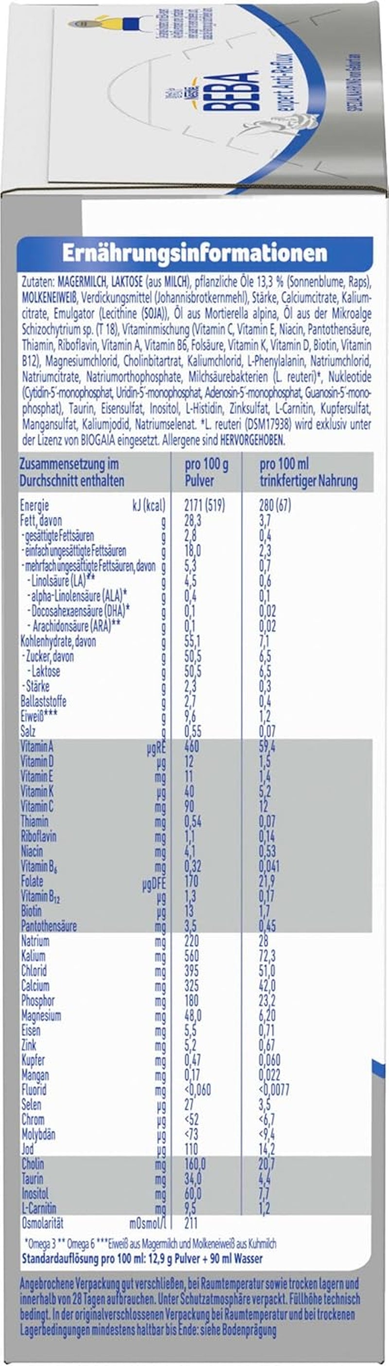 BEBA expert Anti-Reflux - AR Specialformel från födseln, för ökad rapning och kräkningar, barnmat, babymjölkspulver, 1 förpackning (1 x 500g)