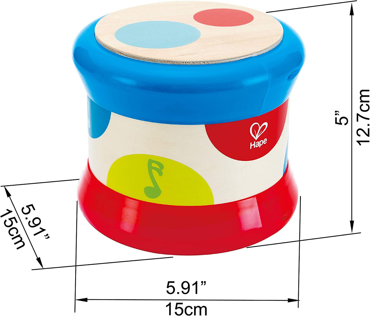 Hape Baby Drum | Rullande musikleksak för små att lära sig rytm och olika ljud, batteridriven, från 6 månader Baby Toys Naty Shop