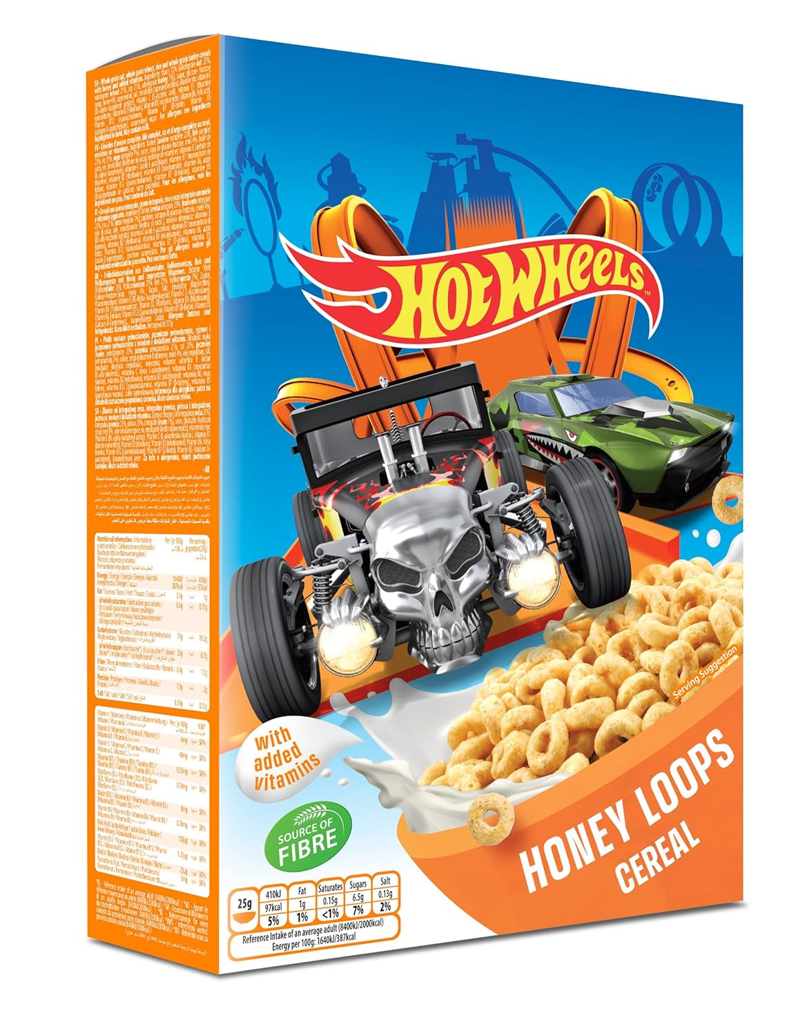 Hot Wheels Honey Loops Crunchy fullkornsfrukostflingor med tillsatta vitaminer, 1 förpackning (1 x 375 g)