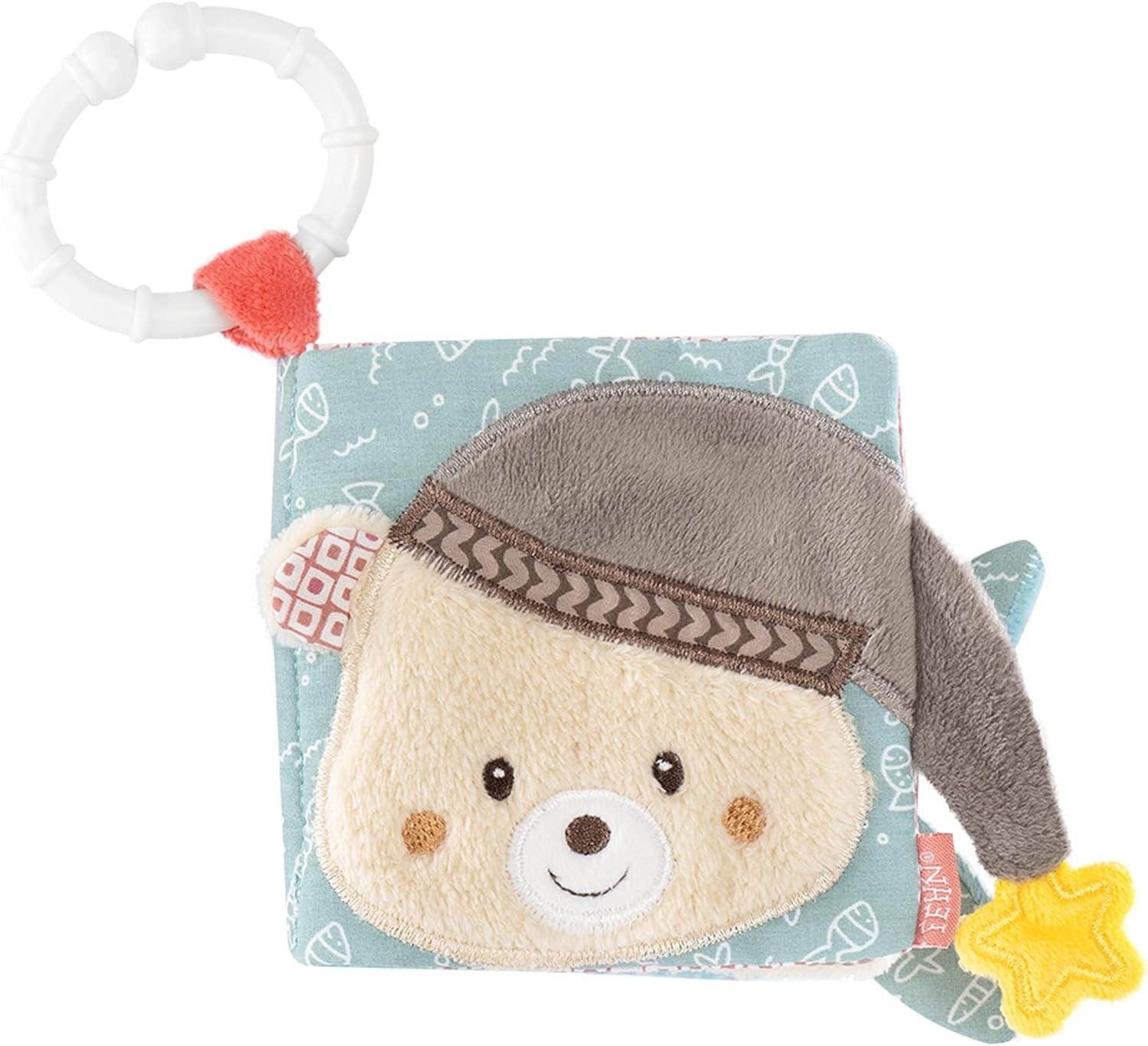 Fehn Play Glove Safari - Fingerdockor Babyleksak Apa & elefant för att greppa och göra ljud & mjuk bilderbok Bruno - Touch Book för barn med djurmotiv Babyleksaker Naty Shop