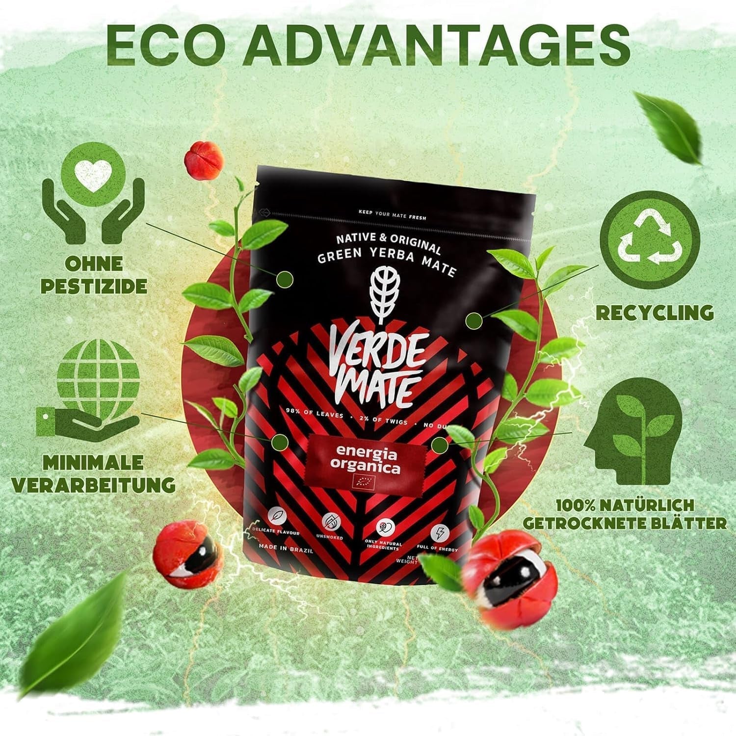 Green Mate Green Orgánica Energy Guarana 500G | Ekologiskt Yerba Mate-te från Brasilien | Naturligt koffeininnehåll | Ekologiskt Mate-te