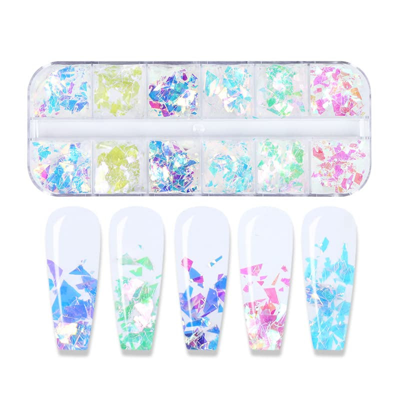 JMEOWIO Nail Glitter 12 Grids Mermaid Nail Art Dekoration Tillbehör Nageldesign