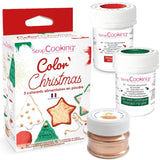 Scrapcooking - Set med 3 pulveriserad julmatfärgning - röd, grön, guld - ätbar matfärg för bakning, kakor, kakor, bakverk, deg, fondant - juldekorationer - 4018