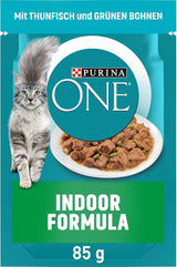PURINA ONE Indoor Formula Wet Cat Food, ömma bitar i sås för hemmagjorda katter med tonfisk, förpackning om 26 (26 x 85 g)