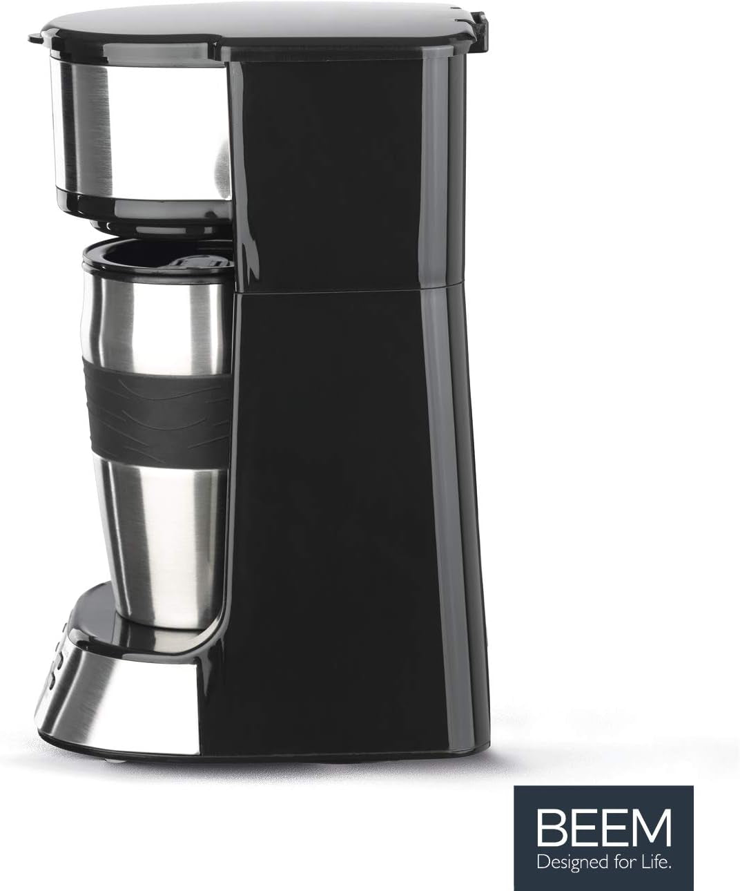 BEEM THERMO 2 GO enkelfilter espressomaskin med 0,4 l termokopp | Permanent filter | Med 24-timmars timer för en varm kopp kaffe på morgonen, ingen väntan | 750 W