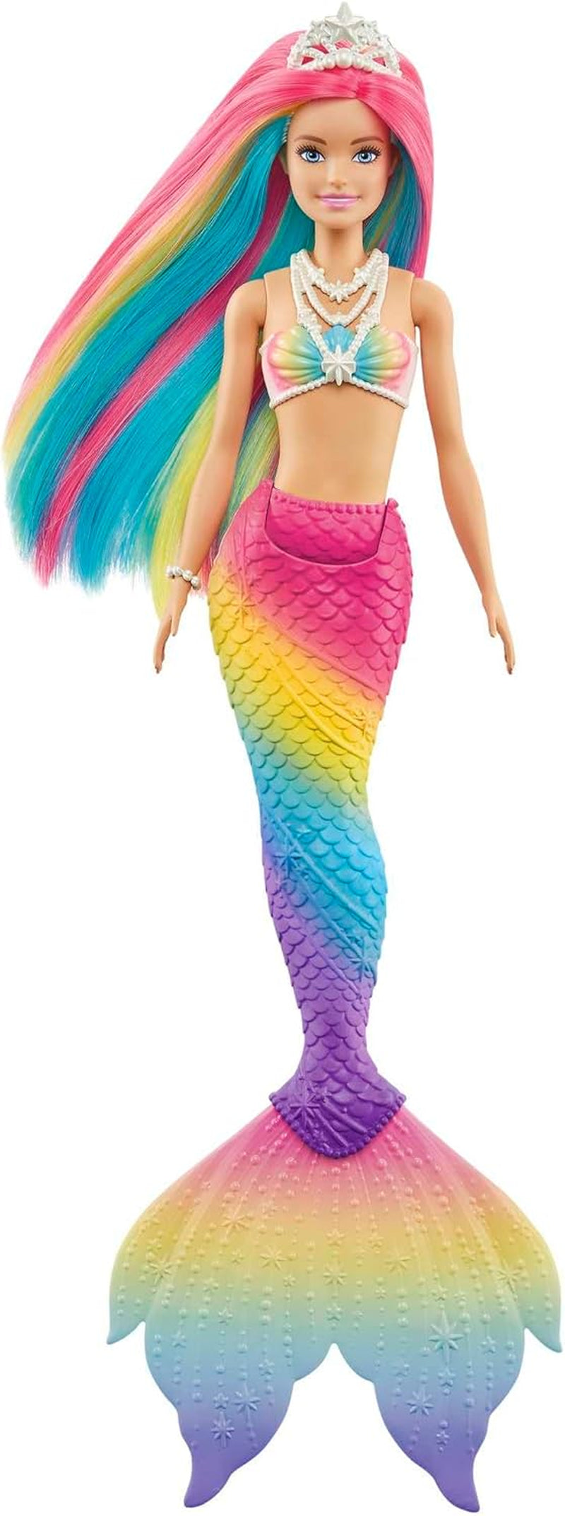 Barbie Dreamtopia Rainbow Magic Mermaid, Barbie Mermaid med regnbåghår, vattenaktiverad docka med färgskiftande, 3 år gammal leksak, present till tjejer, GTF89 Naty Shop Dolls Single Rainbow-hår