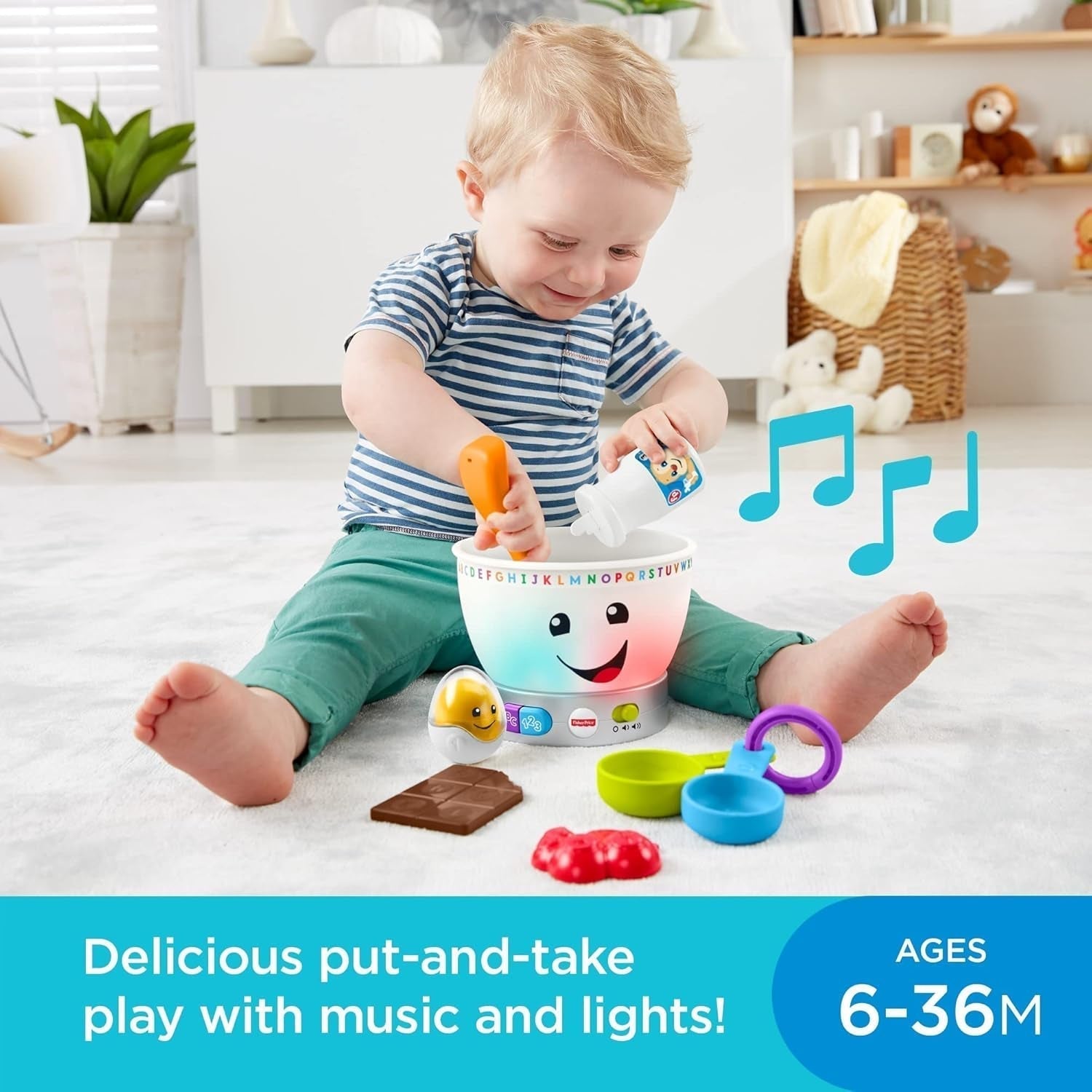 Fisher-Price Laugh & Learn Baby Learning Toy, Magic Color Mixing Bowl med musik och ljus i 6 månader+, GJW20 Baby Toys Naty Shop