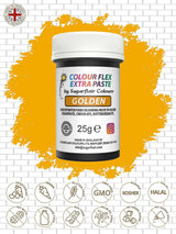 Matfärgspasta Sugarflair Colourflex Extra Paste Golden - Ätbar matfärg för smörkräm, choklad, sugarpaste, glasyr, fondant, kakmixar, deg med mera - 25g