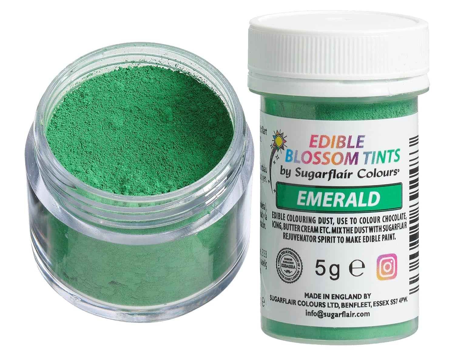 Sugarflair Blossom Tint Dust Emerald matfärgningspulver - matfärgningspulver för tårtdekorering, sockerpasta, fondant, glasyr, choklad, smörkräm, macarons och mer - 5G