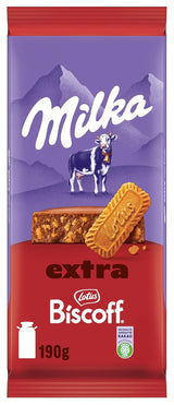 Milka Extra Biscoff Chocolate – Alpin mjölkchoklad med knapriga bitar av Lotus Biscoff-kex – 190g
