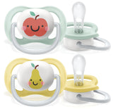 Philips AVENT ultraluftnapp - 2-pack, BPA-fri, andas, för bebisar 0-6 månader, inklusive bärväska och sterilisering, äpple/päron (modell SCF080/17)