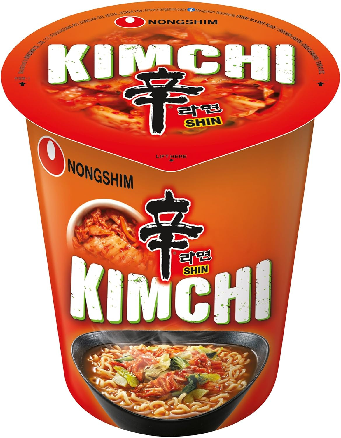 Nong Shim Kimchi Ramyun snabbnudlar - koreansk ramensoppa i en kopp - snabb förberedelse - 1 paket med 75 g