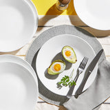Winter Frost servisset för 4, 12 delar, Premium Ultra-Durable Vitrelle™ Glasservis, diskmaskinssäker, mikrovågs- ​​och mikrovågssäker, festlig vinterdesign